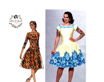 Gertie Dress Pattern uncut Fit and Flare Dress  MultiSize 6-14 Bust 30.5-36 Border Print Dress Patterns by Gertie Butterick B6484 6484