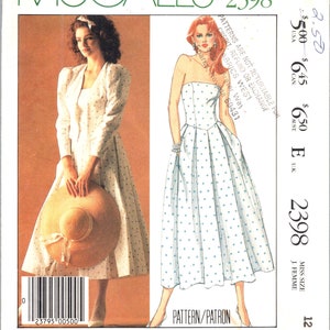 Laura Ashley Dress Pattern uncut Strapless Dress and Bolero Dress Size 12 Bust 34 Puff Sleeves Modest Dress McCalls 2398 image 4