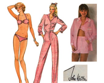 80s Bikini Pattern pre-cut Shirt and Pants or Shorts Size 10 Bust 32 1/2 John Weitz Simplicity 9957