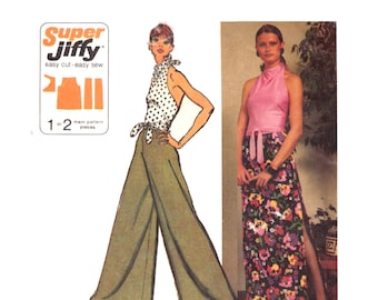 Pantskirt Pattern pre-cut Athflow Halter Top Jiffy pattern Size 10 Bust 32.5 Side Slit Long Skirt Cosplay Studio 54 Simplicity 5305