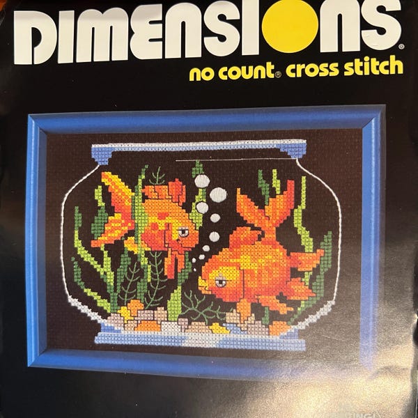 Vintage 90s Goldfish Bowl Dimensions Cross Stitch Kit NIP  5 x 7 MCM no count Dimensions 6655