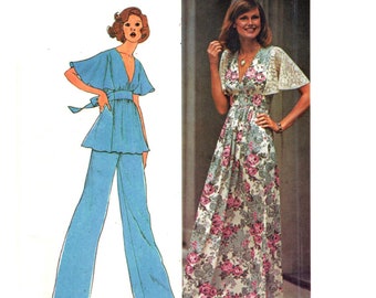 Flares Pattern uncut 70s Flutter Sleeve Dress Size 10 Bust 32.5 Deep Vee Neckline Maxi Gown Simplicity 6710