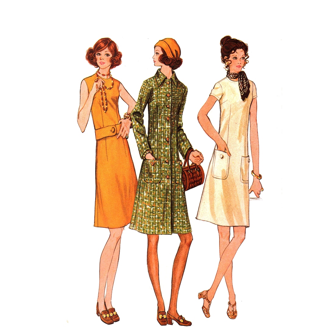 Vintage 70s Matching Coat and Dress Pattern Uncut Size 18 Bust 40 Plus ...