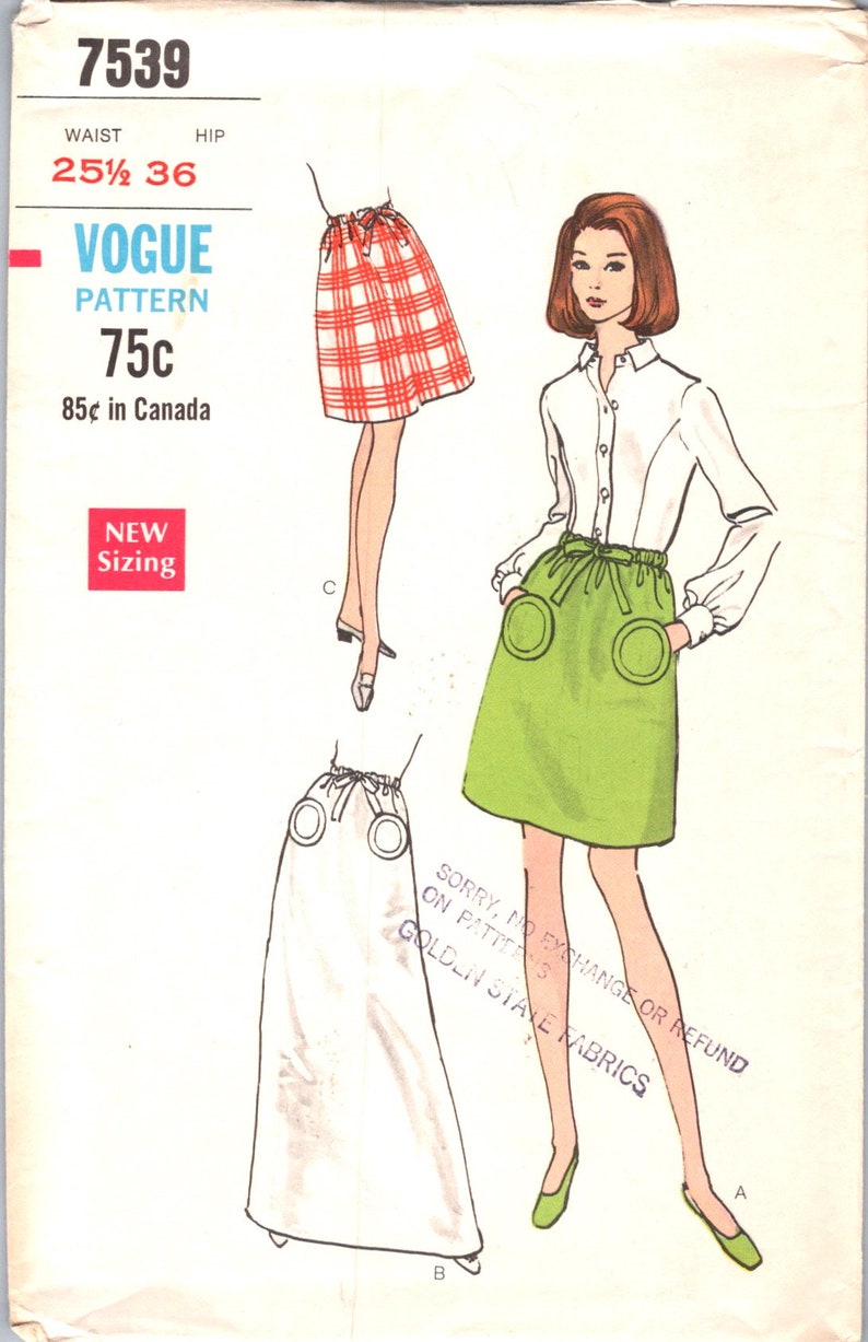 Vogue Mod Skirt Pattern uncut 60s Long Skirt Size 12 Waist 25.5 Aline Skirt Vogue 7539 image 4