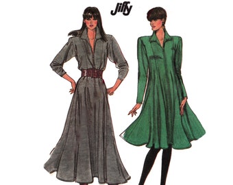 80s Gored Dress pattern uncut Swing Dress MultiSize 14-18 Bust 36-40 Plus Size Zip Up Pop Collar Loose Dress Flannel Simplicity 8229