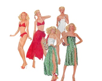 70s Swimsuit Pattern uncut Cover-ups Bikini Swimsuit MultiSize 12-16 Bust 34-38 Maillot Handbag McCalls 6615