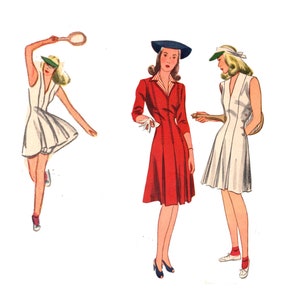 Vintage 40s Tennis Dress Pattern uncut 40s Princess Seam Size 14 Bust 32 Bloomers Simplicity 4667