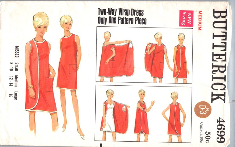 3 Armhole Dress Pattern pre-cut Two Way Wrap Dress 60s Size Medium Bust 34-36 or Small Bust 31.5-32.5 Sundress Swirl Butterick 4699 image 4