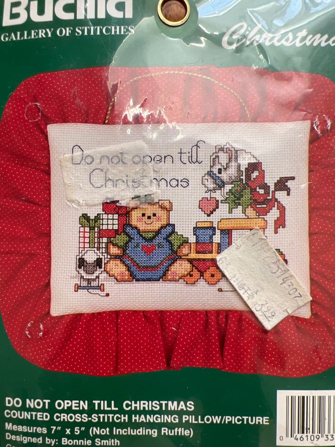 Bucilla Counted Cross Stitch Kit New Do Not Open Till Christmas Pillow