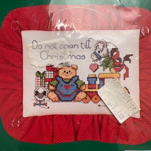 Bucilla Counted Cross Stitch Kit New ~ Do Not Open Till Christmas Pillow or Picture ~ 7 x 5&quot; Mini Cross Stitch by Bonnie Smith Bucilla 33194