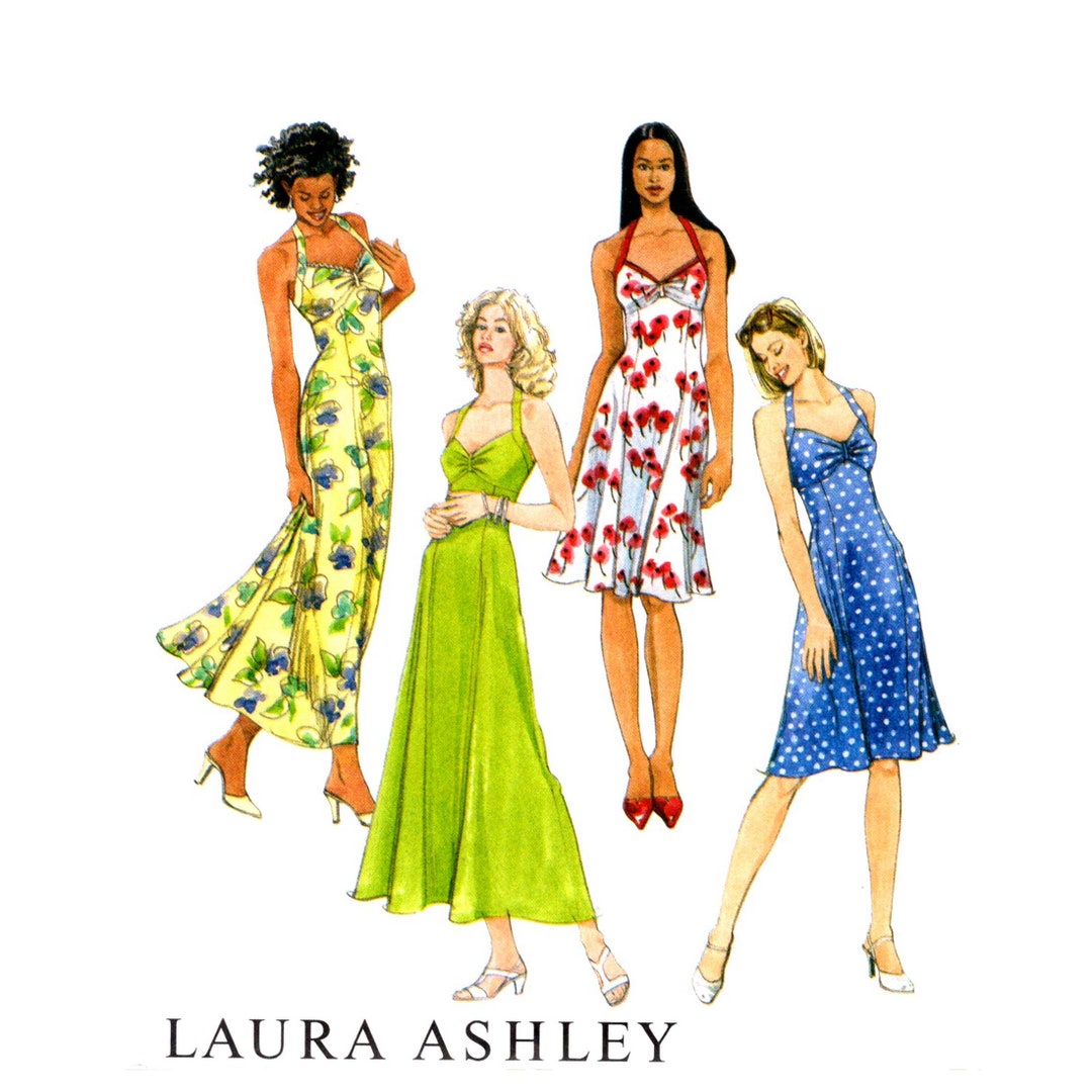 Laura Ashley Slip Dress Pattern Uncut Easy Halter Dress Multisize 1218