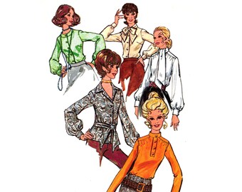 Blouse Pattern uncut 70s High Neck Blouse Size 18 Bust 40 Plus Size Pussy Bow Blouse Long Full Sleeve Cosplay Butterick 5734