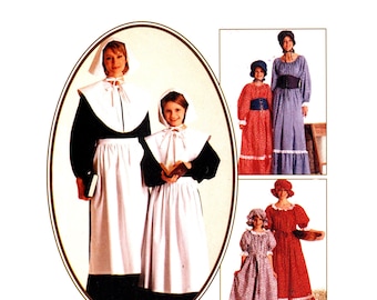 90s Girls Pilgrim Dress Bonnet Pattern MultiSize 10-12 Bust 27-28.5 McCalls 8335 2337 Uncut