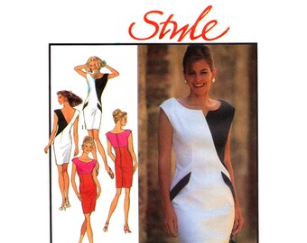 90s Low Back Dress pattern uncut Color Block Dress MultiSize 6-16 Bust 30.5-38 Empire Dress Style 2049