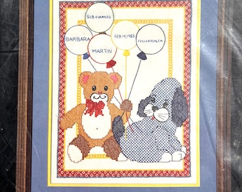 Vintage 80s Birth Record Stamped Cross Stitch Kit 14x18 Golden Bee 20152 NIP