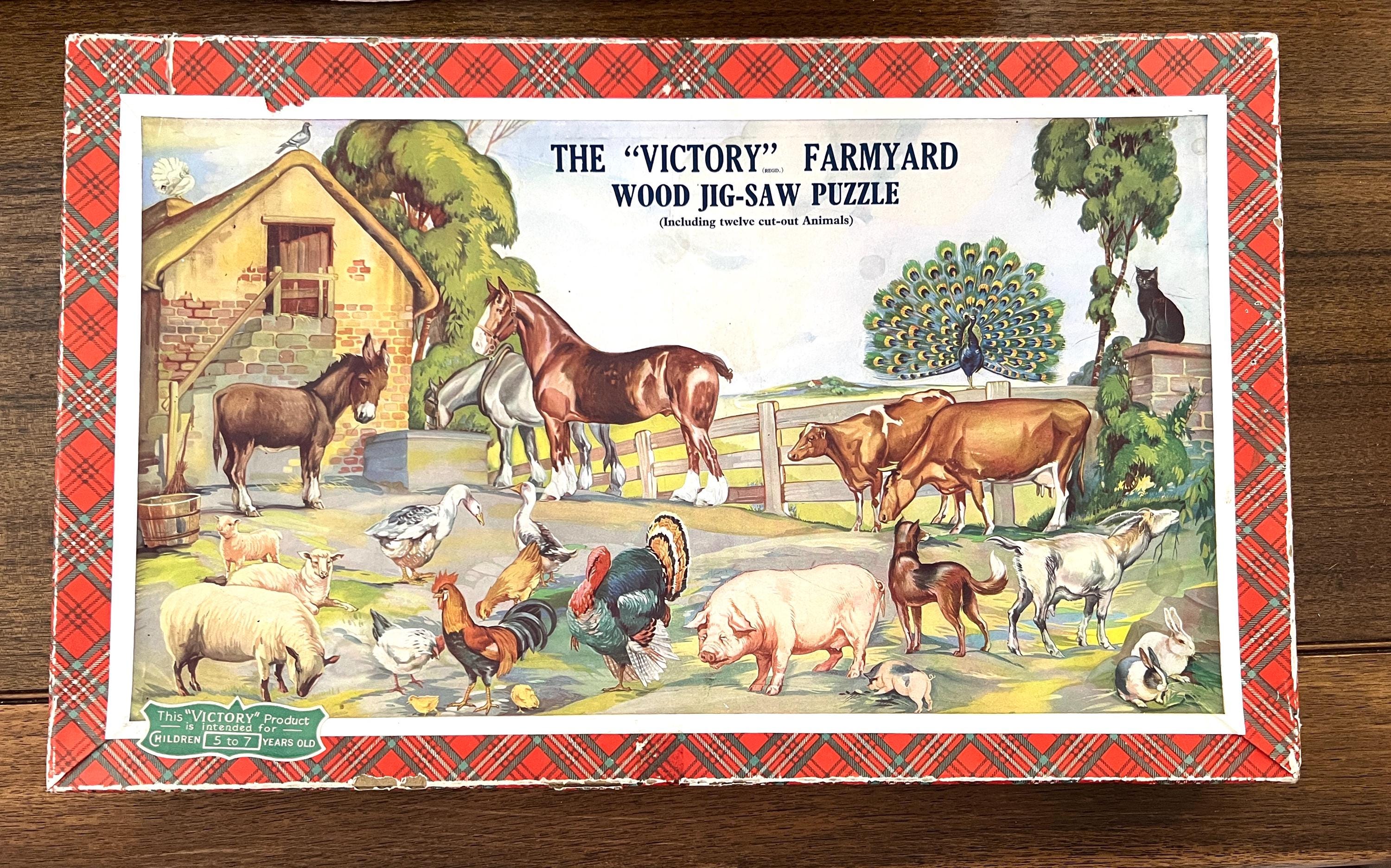Vintage Wooden Farm Puzzle COMPLETE ~ Victory Vintage Puzzle 1950s