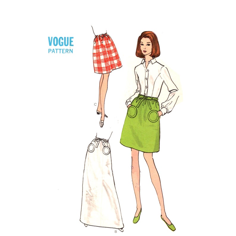 Vogue Mod Skirt Pattern uncut 60s Long Skirt Size 12 Waist 25.5 Aline Skirt Vogue 7539 image 1