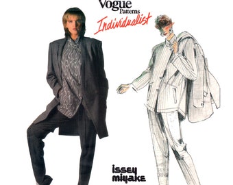 Issey Miyake Individualist Jacket Pattern uncut Vogue Designer Original 80s Pants and Shirt Size 16 Bust 38 Asymmetric Vogue 1664