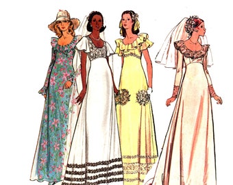 Simple Wedding Gown Pattern uncut 70s Gown with Train Bridesmaid Dress Size 10 or 12 Bust 32.5-34 Evening Gown Maxi Dress Butterick 5746