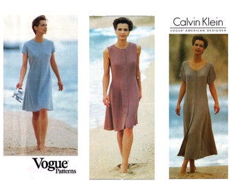 Calvin Klein Bias Dress Pattern uncut 90s Vogue American Designer MultiSize 8-12 Bust 31.5-34 Midi Dress Vogue 1589