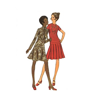 70s Drop Waist Dress Pattern uncut Size 40 Bust 44 or Size 42 Bust 46 Plus Size Minidress Butterick 5950 image 1