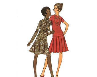 70s Drop Waist Dress Pattern uncut Size 40 Bust 44 or Size 42 Bust 46 Plus Size Minidress Butterick 5950