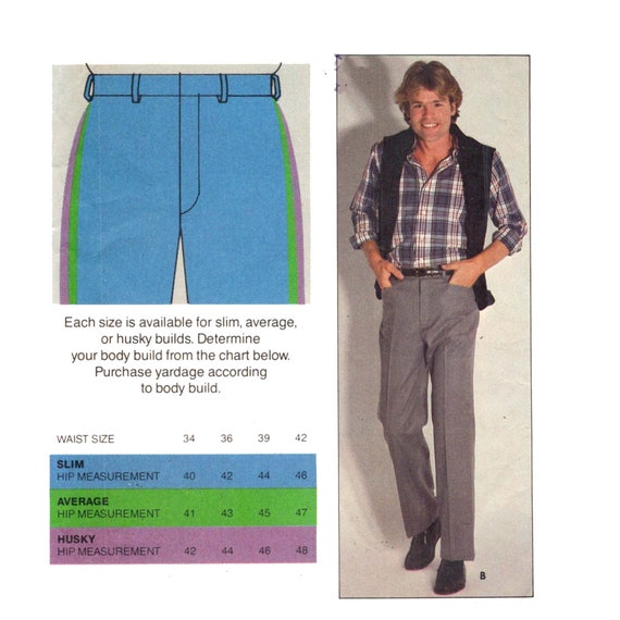 Pantalon Homme Motif non coupe Annees 80 Pantalons Homme Taille 39 Taille Plus Hommes Khakis Butterick 3318 Etsy France