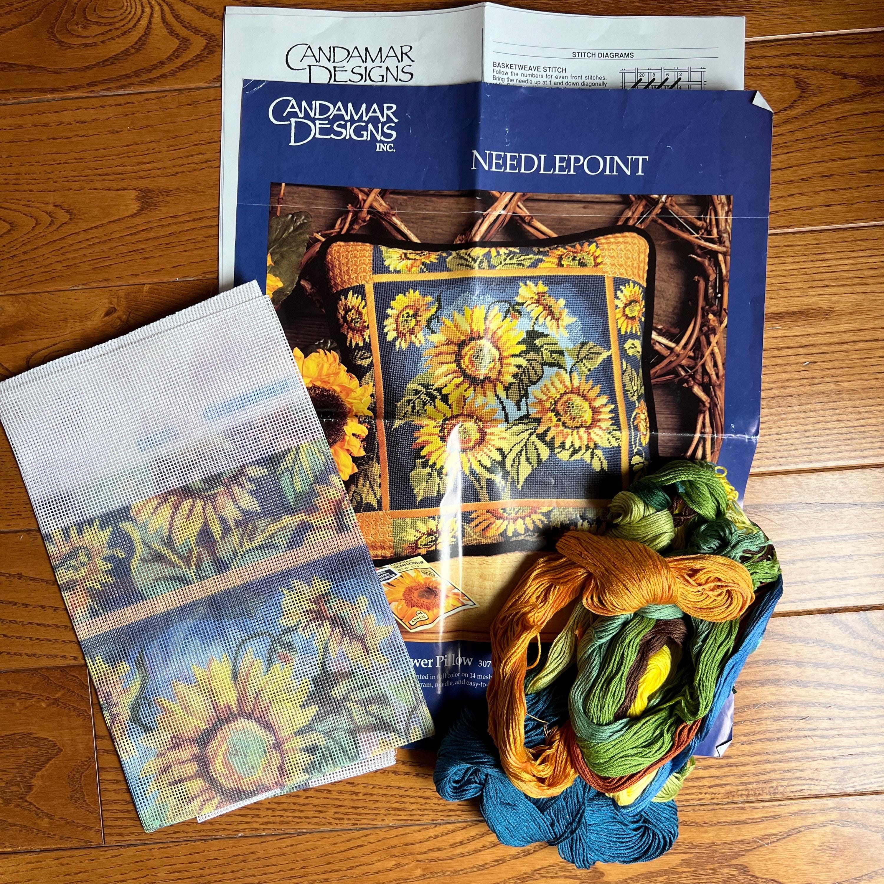 Vintage 90s Sunflower Pillow Needlepoint Kit Unused 14x14 Candamar