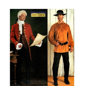 Vintage Mens Colonial Costume Pattern uncut Peasant Shirt MultiSize Chest 42-48 Plus Size Revolutionary Costume Butterick 3896