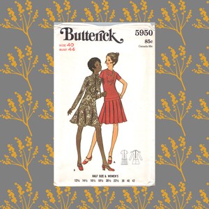 70s Drop Waist Dress Pattern uncut Size 40 Bust 44 or Size 42 Bust 46 Plus Size Minidress Butterick 5950 image 2