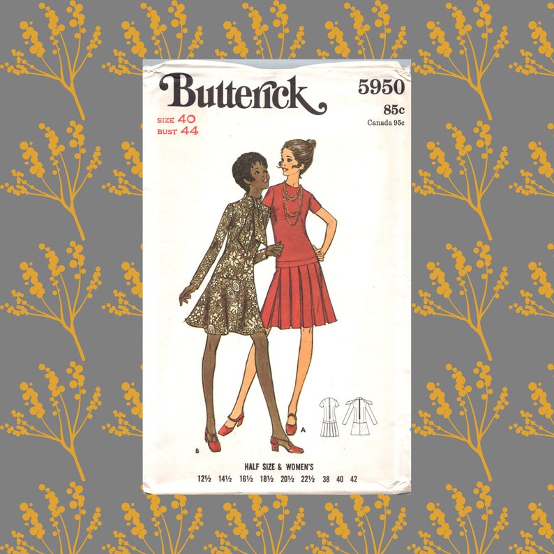 70s Drop Waist Dress Pattern uncut Size 40 Bust 44 or Size 42 Bust 46 Plus Size Minidress Butterick 5950 image 2