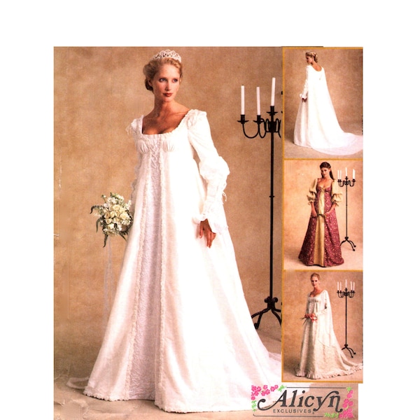 Renaissance Wedding Dress Pattern uncut MultiSize 10-12-14 Bust 32.5-36 Empire Waist Dress with Train Storybook Cosplay OOP McCalls 2645