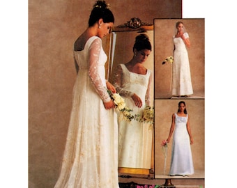 Empire Wedding Dress Pattern uncut Evening Gown MultiSize 8-12 Bust 31.5-34 Empire Waist Dress with Lace Overlay Cosplay McCalls 9688