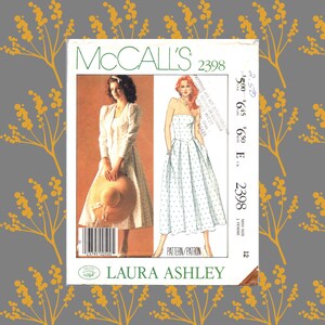 Laura Ashley Dress Pattern uncut Strapless Dress and Bolero Dress Size 12 Bust 34 Puff Sleeves Modest Dress McCalls 2398 image 2