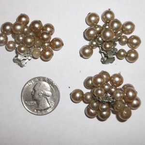 CLUSTER Bead Earrings Clip On Marked JAPAN Silvertone 1 pair 1 image 4