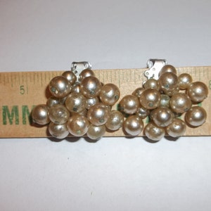 CLUSTER Bead Earrings Clip On Marked JAPAN Silvertone 1 pair 1 image 1