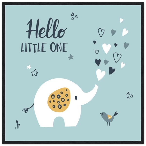 Transform Your Child's Space with Adorable "Hello Little One", Elephants Wood Framed Wall Art!