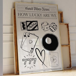 Quelle chance avons-nous d'imprimer, oeuvre d'art murale de journal rétro noire, poster de cartes Eight Ball Ace sans cadre