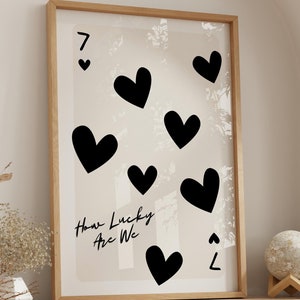 Art mural rétro noir tendance, impression quelle chance avons-nous, impression murale carte des sept coeurs, affiche imprimée décoration murale esthétique