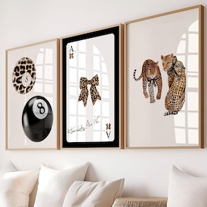 Art mural tendance huit boules léopard, poster noeud de carte As, impression Quelle chance nous avons, impressions murales 8 boules porte-bonheur, impression d'art boule de piscine guépard rétro