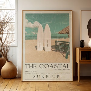 Coastal Surf Print Vintage Newspaper Wall Art, Summer Surfer Print, Beach House and Dorm Room Decor, The Coastal Series Unframed Print