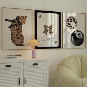 Trendy 8 Ball Leopard Wanddruck, Ace-Karte Bogen Poster, Born To Be Lucky Druck, Lucky Eight Ball Wanddruck, Retro Cheetah Pool Ball Kunstdruck