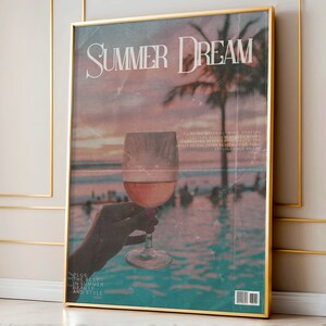 Retro Summer Dream Magazine Print: Poolside Cocktail Poster Unframed Print