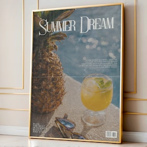 Retro Summer Dream Magazine Cover Art Print: Poolside Cocktail Unframed Print