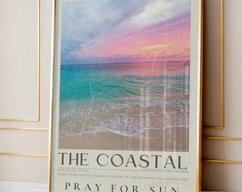 Coastal Beach Sunset Print: Vintage Newspaper Wall Art Unframed Print