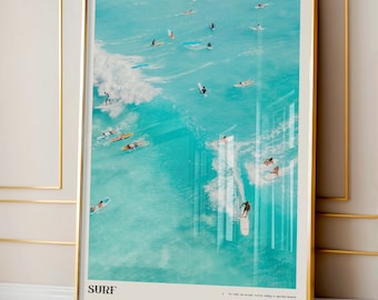Blue Surf Print: Summer Surfer Wall Art, Coastal Dorm Decor Unframed Print