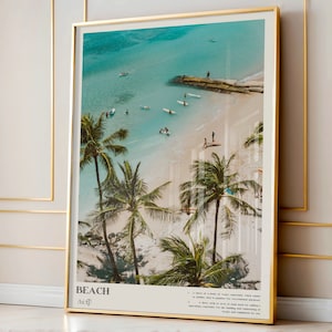 Küstenstrand Wandkunst, Beachy Sommer Blauer Druck, Strandhaus und Wohnheim Zimmer Dekor, Luftbild Strand Fotografie Definition ungerahmtes Poster