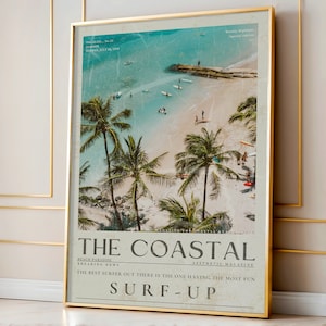 Blue Coastal Surf Art Print: Vintage Newspaper Beach House Decor Unframed Print