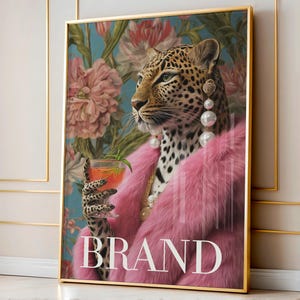 Benutzerdefinierte Mode Leopard Wandkunst, personalisierte Marke Titelblatt Druck, Mode Tier Poster, rosa Leopard Kunstdruck, Wohnheim Wand Dekor