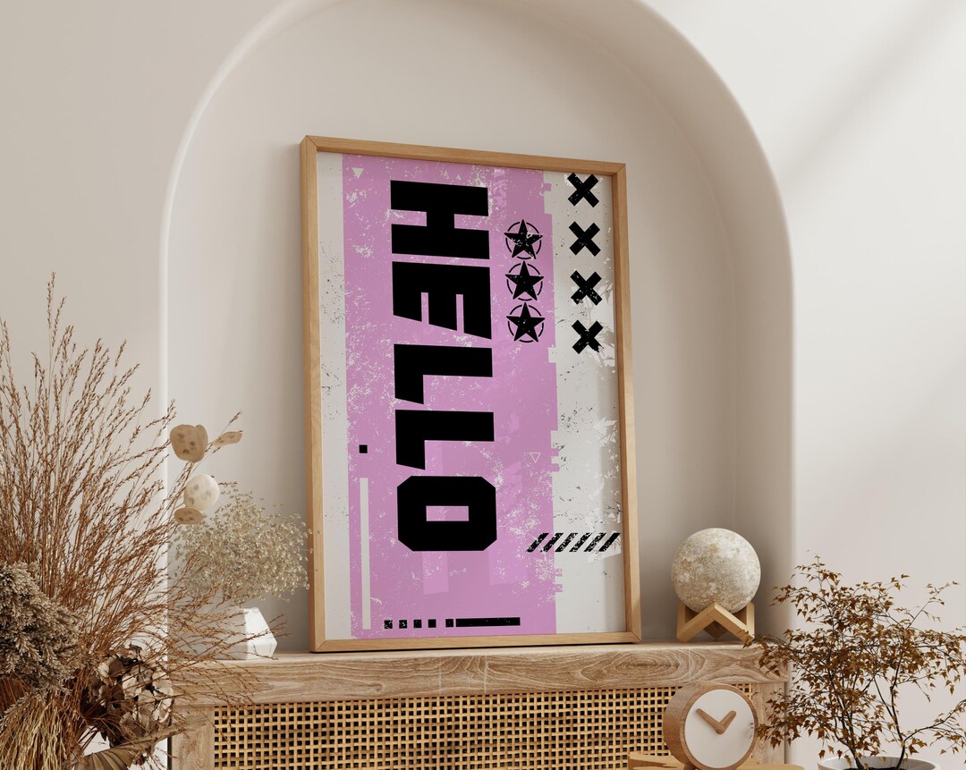 Retro Hello Print: Pink & Black Typography Poster - Etsy
